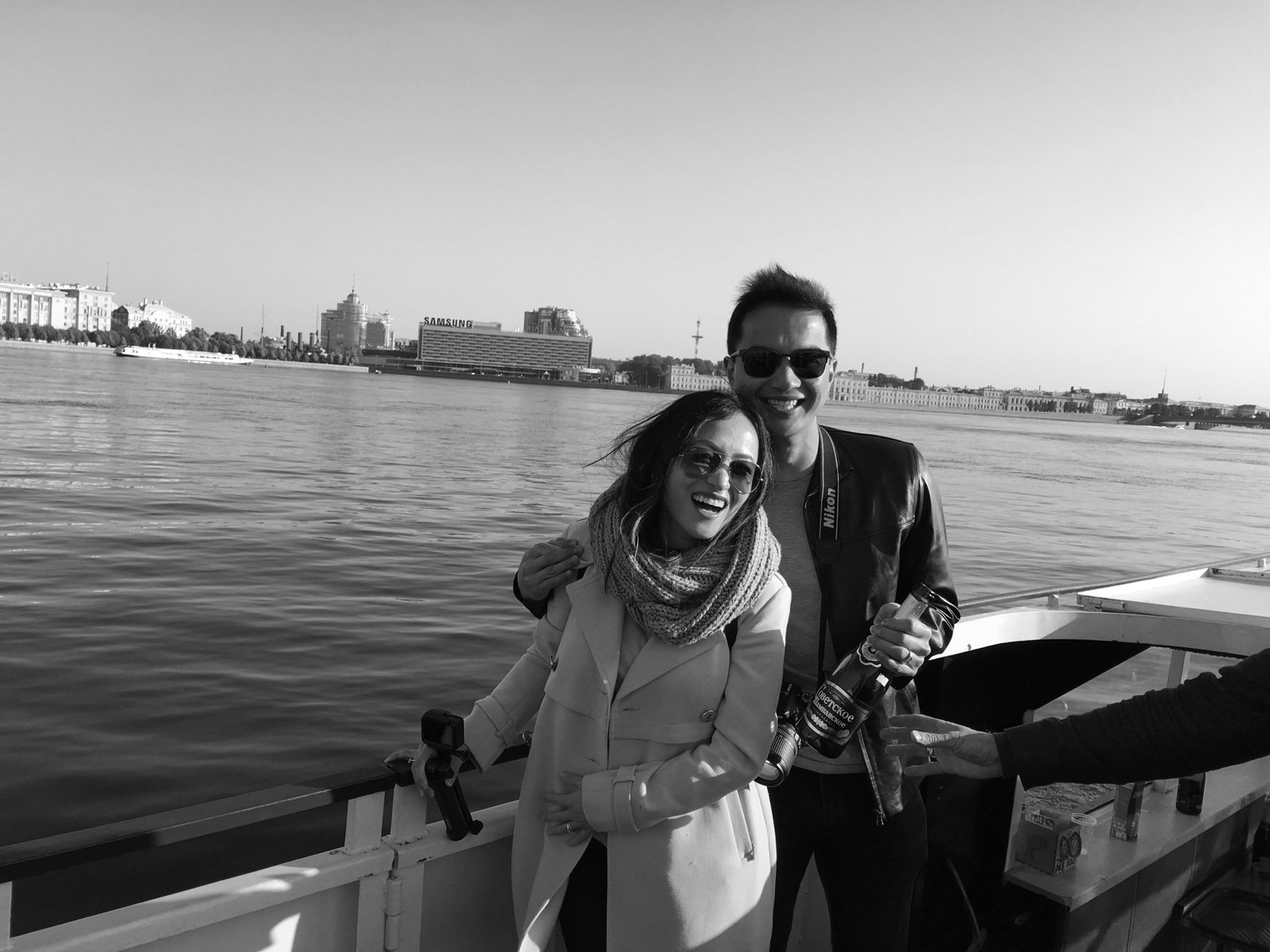 Frances and Francis aboard a ferry in Saint Petersburg